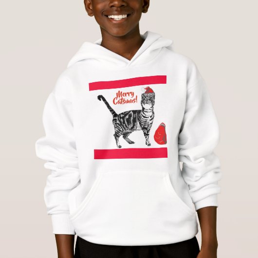 Tabby Cat Merry Christmas Catsmus Red Funny Cats H Hoodie (Vorderseite)