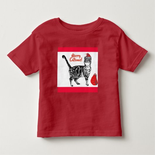 Tabby Cat Merry Christmas Catsmus Red Funny Cats Kleinkind T-shirt (Vorderseite)