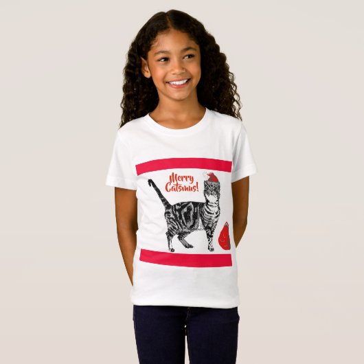 Tabby Cat Merry Christmas Catsmus Red Funny Cats T-Shirt (Vorne ganz)