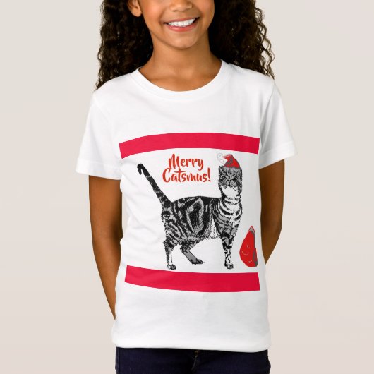 Tabby Cat Merry Christmas Catsmus Red Funny Cats T-Shirt (Vorderseite)