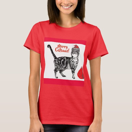 Tabby Cat Merry Christmas Catsmus Red Funny Cats T T-Shirt (Vorderseite)