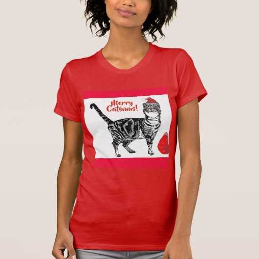 Tabby Cat Merry Christmas Catsmus Red Funny Cats T T-Shirt (Vorderseite)