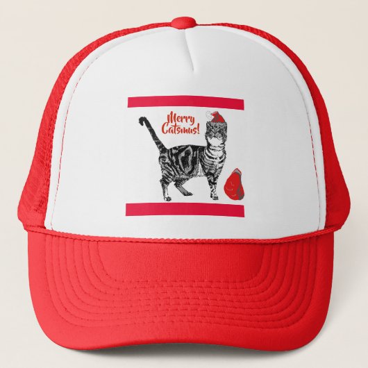 Tabby Cat Merry Christmas Catsmus Red Funny Cats Truckerkappe (Vorderseite)