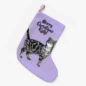 Tabby Cat Merry Christmas Purple lavender Stocking Kleiner Weihnachtsstrumpf (Vorderansicht (hängend))