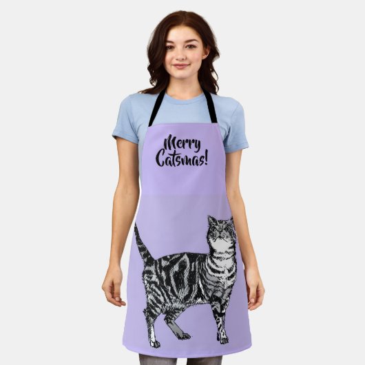 Tabby Cat Merry Christmas Purple lavender Stocking Schürze (Getragen)