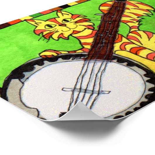 Tabby Cat mit Banjo Mini Folk Poster (Ecke)