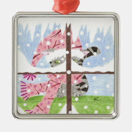 Tabby Cat mit Blick aus dem Fenster Premium-Orname Ornament Aus Metall