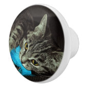 Tabby Cat mit Feather von Shirley Taylor Keramikknauf (Rechts)