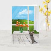 Tabby Cat mit Orange Tulip Bouquet Karte (Gelbe Blume)