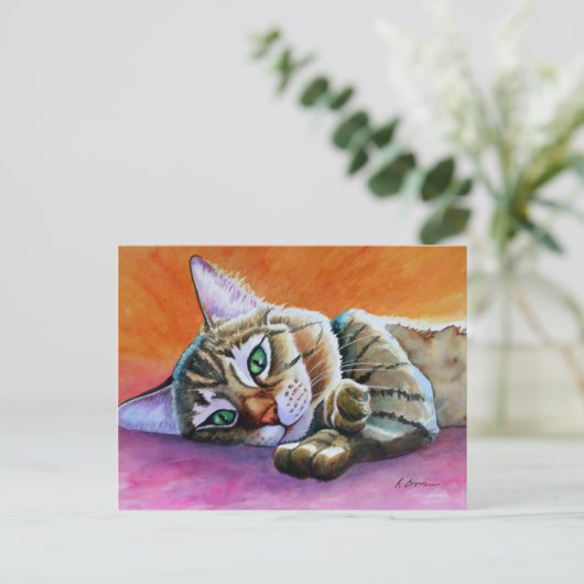 Tabby Cat mit Smooshy-Gesicht Postkarte (Stehend Vorderseite)