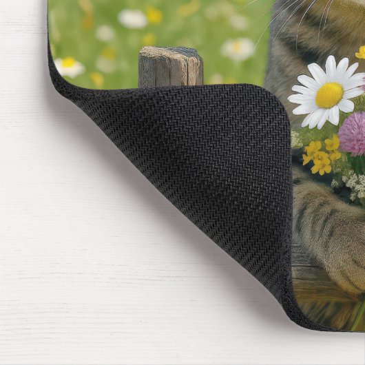 Tabby Cat mit Wildblume Bouquet Mousepad (Ecke)