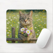 Tabby Cat mit Wildblume Bouquet Mousepad (Mit Mouse)