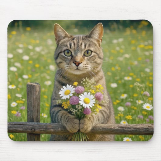 Tabby Cat mit Wildblume Bouquet Mousepad (Vorne)