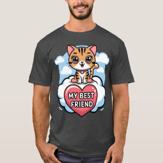 Tabby Cat My Best Friend Heart and Clouds Design T-Shirt