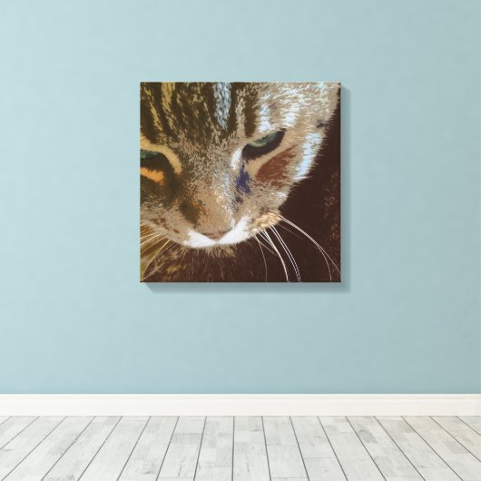 Tabby Cat Nah Up Wrapped Canvas Leinwanddruck (Insitu (Holzboden))