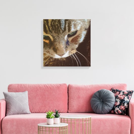 Tabby Cat Nah Up Wrapped Canvas Leinwanddruck (Insitu (Wohnzimmer))