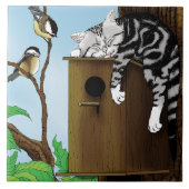 Tabby Cat Napping Birdhouse Fliese (Vorderseite)