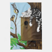 Tabby Cat Napping Birdhouse Geschirrtuch (Vertikal)
