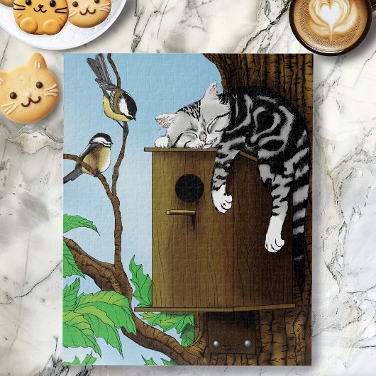 Tabby Cat Napping Birdhouse Puzzle