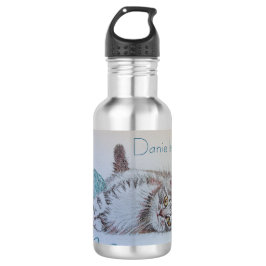 Tabby Cat Niedlich Aqua Playing Girls Edelstahlflasche