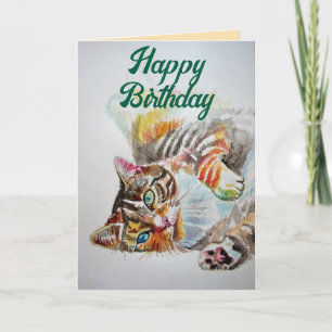 Tabby Cat Niedlich Cats Liebe Wasserfarbe Geburtst Karte