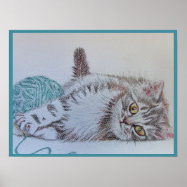 Tabby Cat Niedlich Funny Frisky cats aquamarin Woo Poster