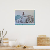Tabby Cat Niedlich Funny Frisky cats aquamarin Woo Poster (Küche)
