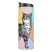 Tabby Cat Niedlich Katzen Pastell Wasserfarben Kun Thermosbecher (Nach rechts gedreht)