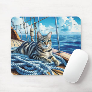 Tabby Cat on a Boat Mousepad