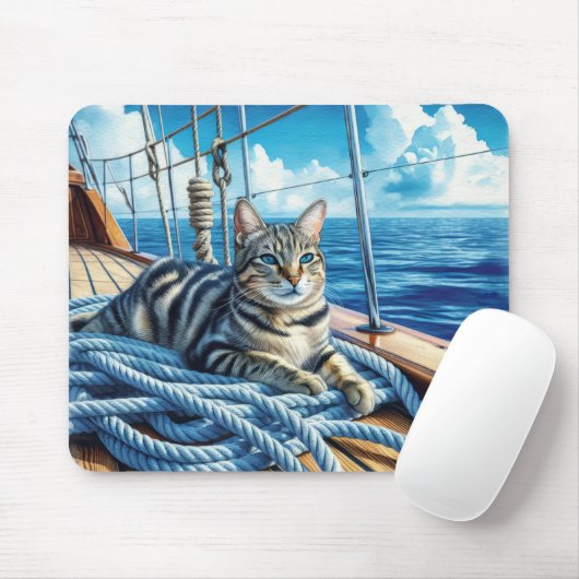 Tabby Cat on a Boat Mousepad (Mit Mouse)