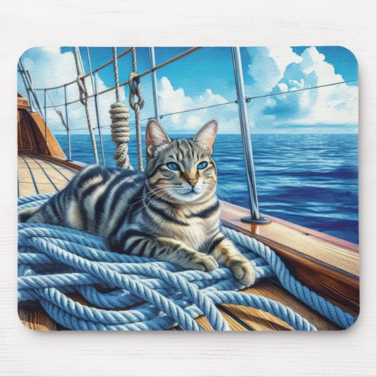 Tabby Cat on a Boat Mousepad (Vorne)