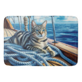 Tabby Cat On Boat Ropes Badematte (Vorderseite)