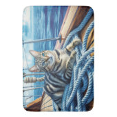 Tabby Cat On Boat Ropes Badematte (Vorderseite Vertikal)
