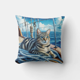 Tabby Cat On Boat Ropes Kissen