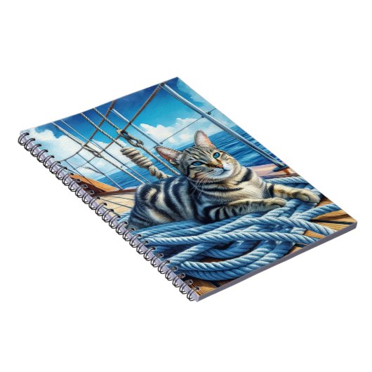 Tabby Cat On Boat Ropes Notizblock (Rechte Seite)