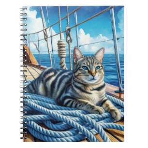 Tabby Cat On Boat Ropes Notizblock