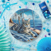 Tabby Cat On Boat Ropes Pappteller (Party)