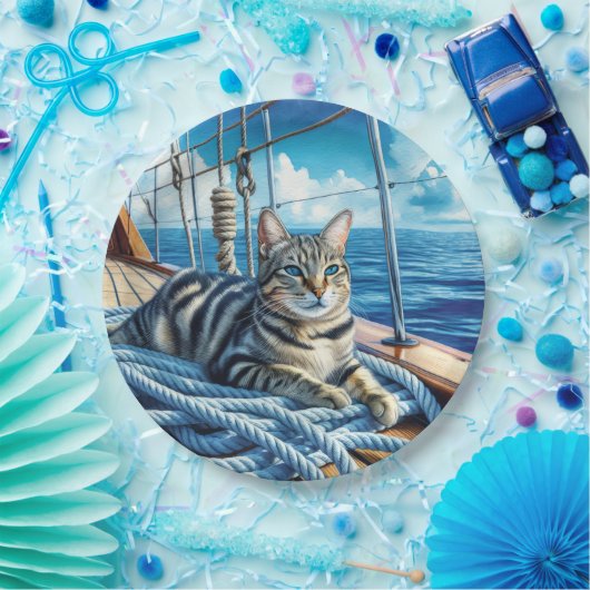 Tabby Cat On Boat Ropes Pappteller (Party)