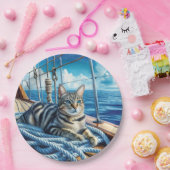 Tabby Cat On Boat Ropes Pappteller (Party)