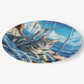 Tabby Cat On Boat Ropes Pappteller (Schrägansicht)