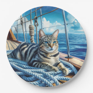 Tabby Cat On Boat Ropes Pappteller
