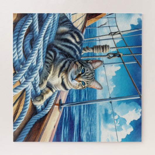 Tabby Cat On Boat Ropes Puzzle (Horizontal)