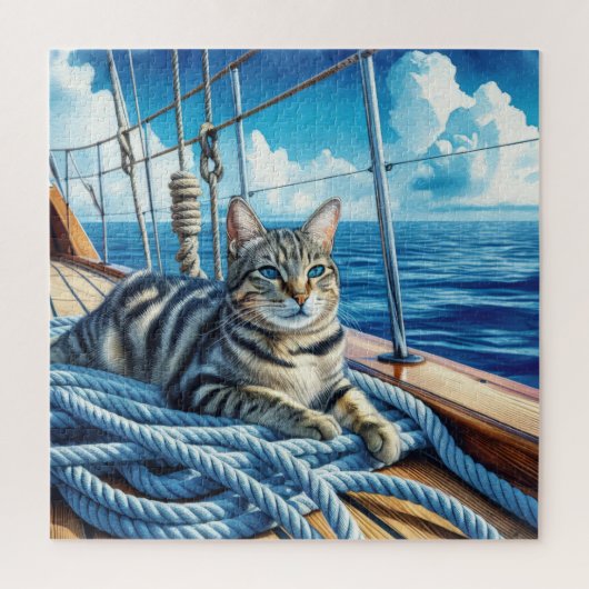 Tabby Cat On Boat Ropes Puzzle (Vertikal)