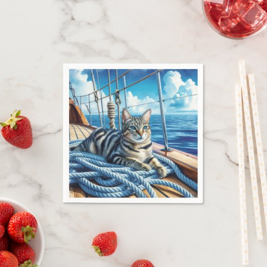 Tabby Cat On Boat Ropes Serviette (Beispiel)