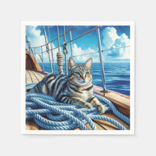 Tabby Cat On Boat Ropes Serviette