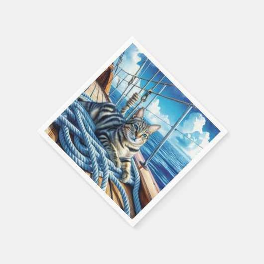 Tabby Cat On Boat Ropes Serviette (Ecke)