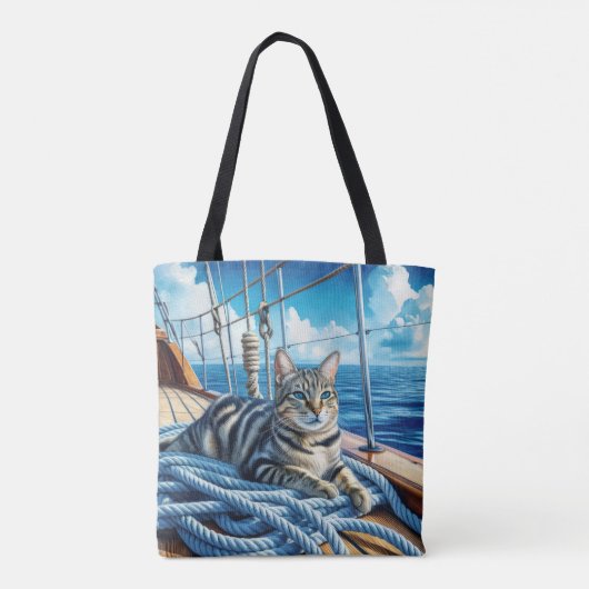 Tabby Cat On Boat Ropes Tasche (Rückseite)