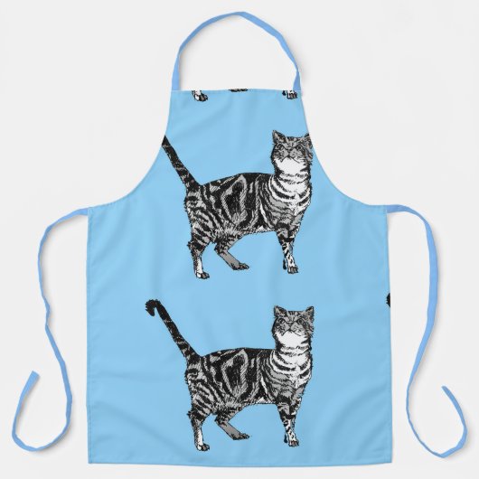 Tabby Cat On Light Blue Cats Heimtier Schürze (Vorderseite)