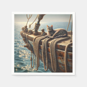 Tabby Cat On Nautical Ropes Serviette