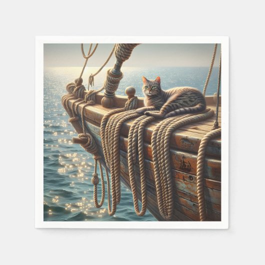 Tabby Cat On Nautical Ropes Serviette (Vorderseite)